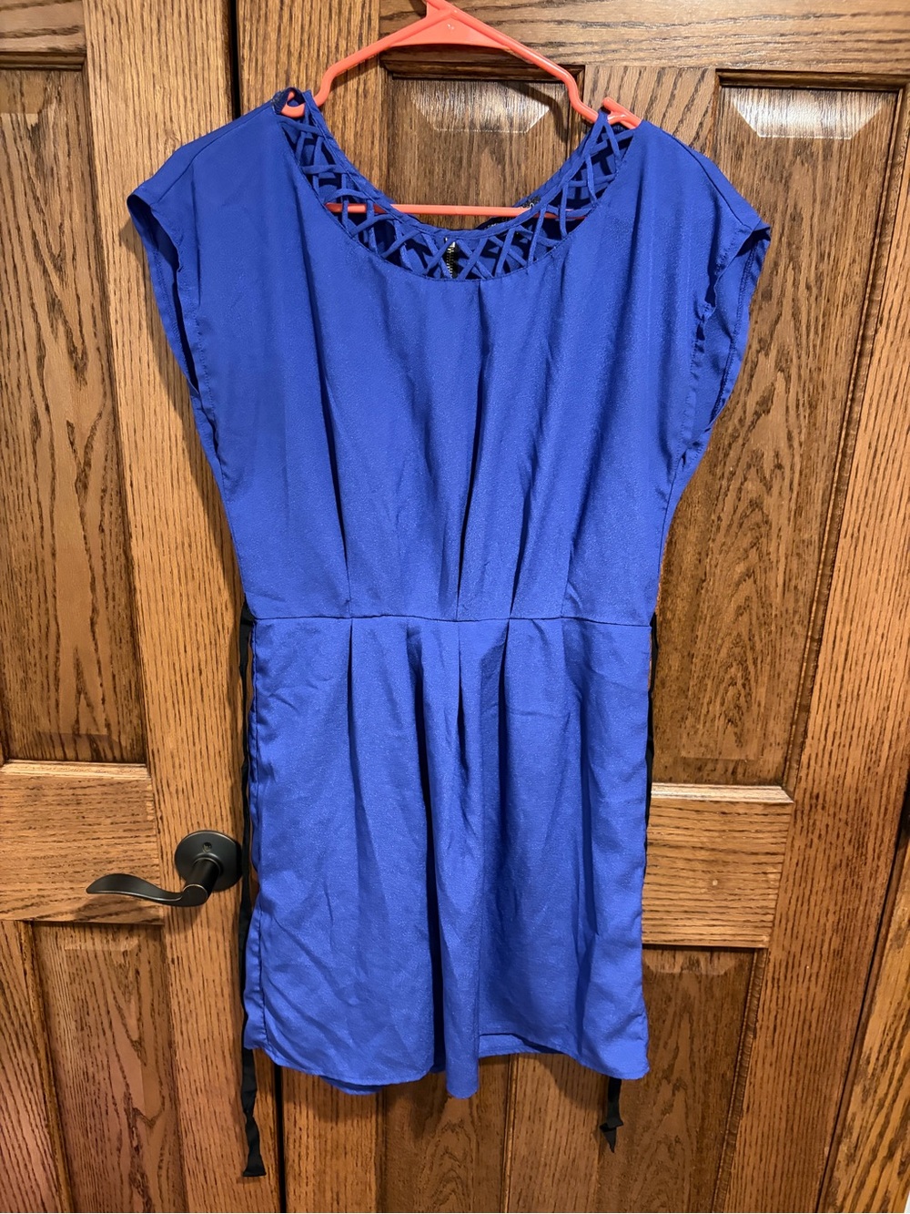 BeBop Royal Blue Mini Dress with Lattice Neckline